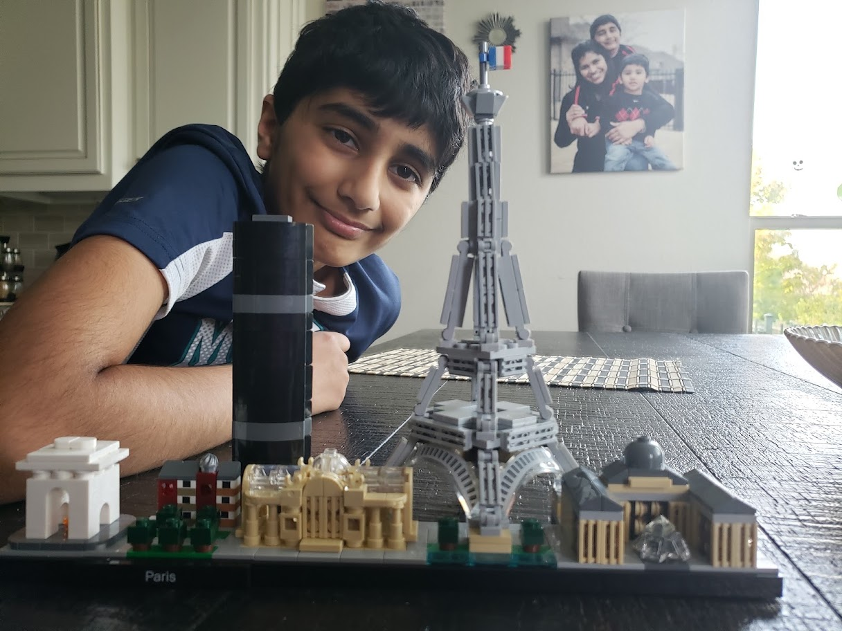 Young Aaryan with a Lego Paris skyline